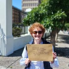 Teresa Hackett, EIFL-IP Manager outside the Houses of Parliament in Cape Town, delivering a hard copy of EIFL's written comments on the Copyright Amendment Bill.