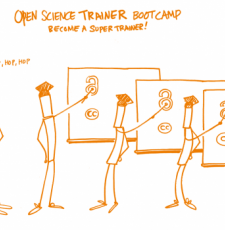 Cartoon characters teaching open science. 