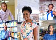 The five young library innovators, from top left - Yusuf Ganyana, Kenya; centre panel, Letta Shivute, Namibia; Sarah Nyaboke Ogembo, Kenya. Bottom row, from left, Dominic Bwalya Chitondo, Zambia, and Daisy Ashabahebwa, Uganda.