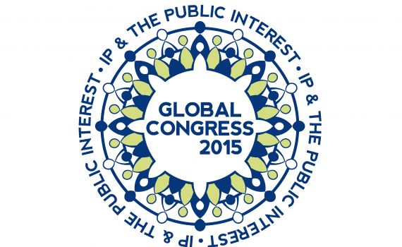 Logo of the Global Congress 2015 Event logo: blue, white and green like the petals of a flower with the text "Global Congress 2015" in the centre.