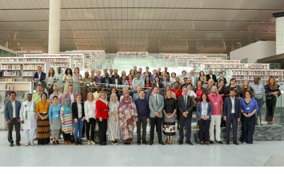 All the delegates to the 2018 EIFL General Assembly standing in Qatar National Library.