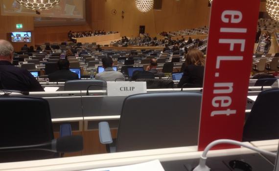 EIFL banner in the WIPO meeting hall