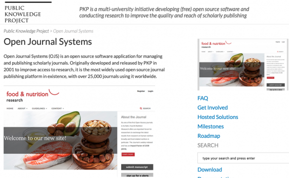 screenshot of OJS page on PKP website.